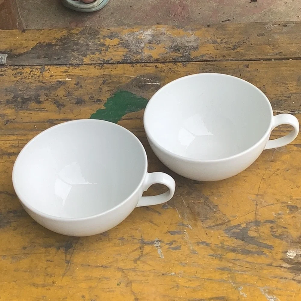 Two White Crate & Barrel Tea Coffee Mugs Cups